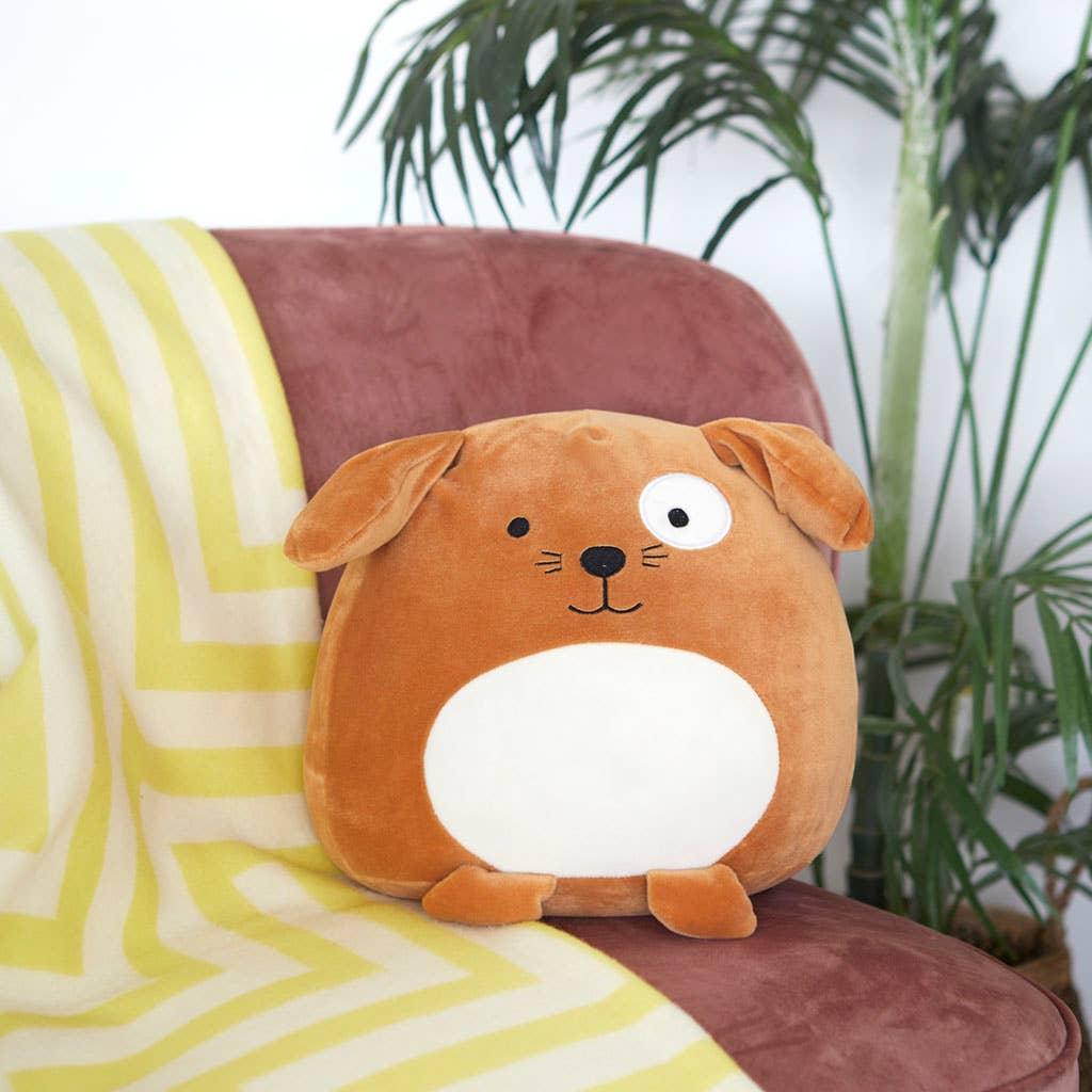Coussin, Woof ! , marron, polyester