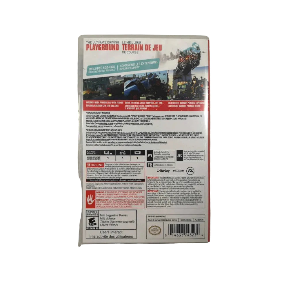 Burnout Paradise Remastered Switch Neuf