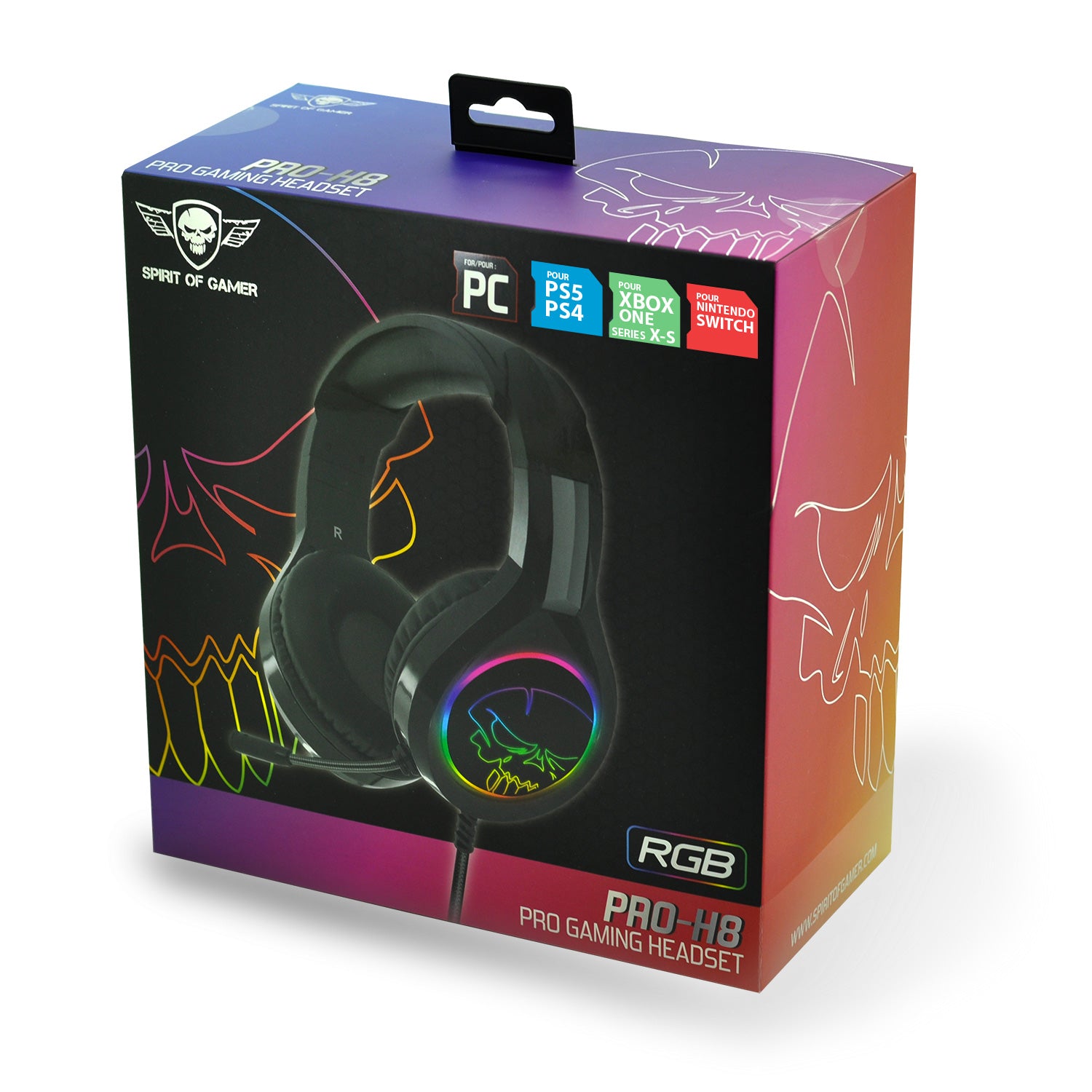 Casque Pro-H8 - Led Rouge Bleu Vert Rainbow - pour PS4/PS5/XBOXONE/SeriesX/SWITCH/P