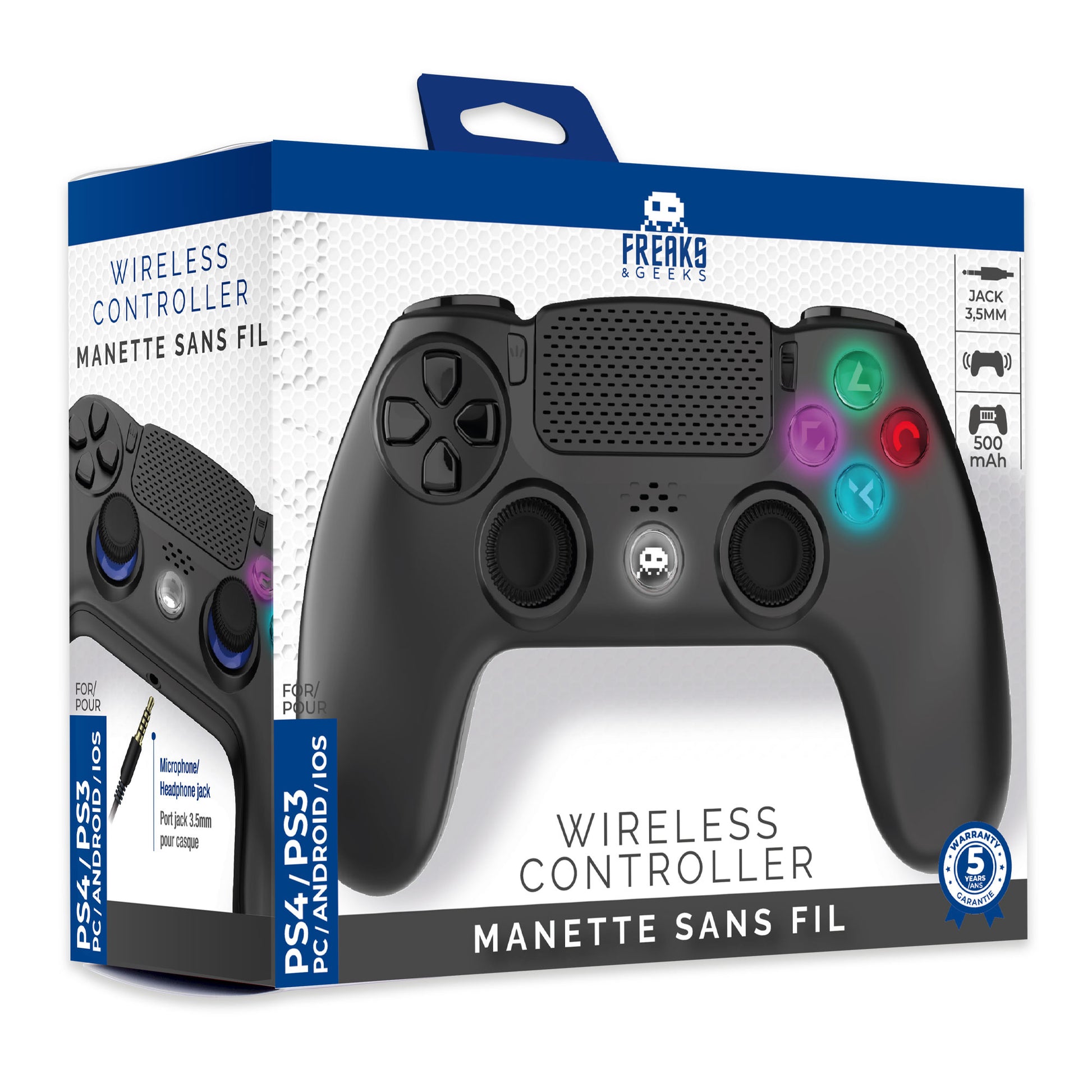 Manette Sans Fil Noire pour PS4 Avec Prise Jack pour casque et boutons lumineux
